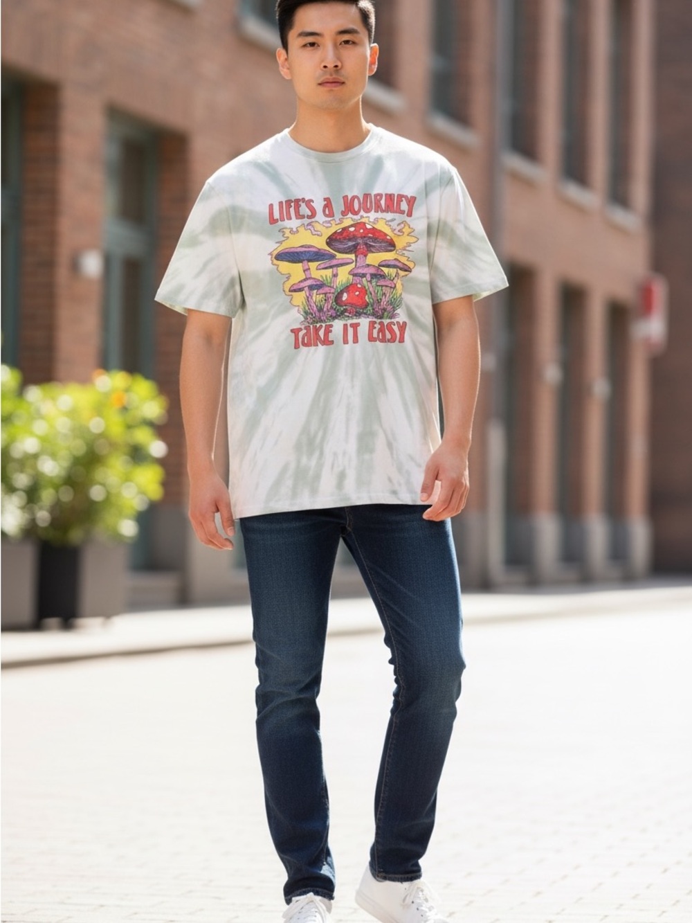 Junk Food Clothing Green Tie-Dye 'Life's a Journey' Mushroom Graphic Tee - Picture 2 of 6